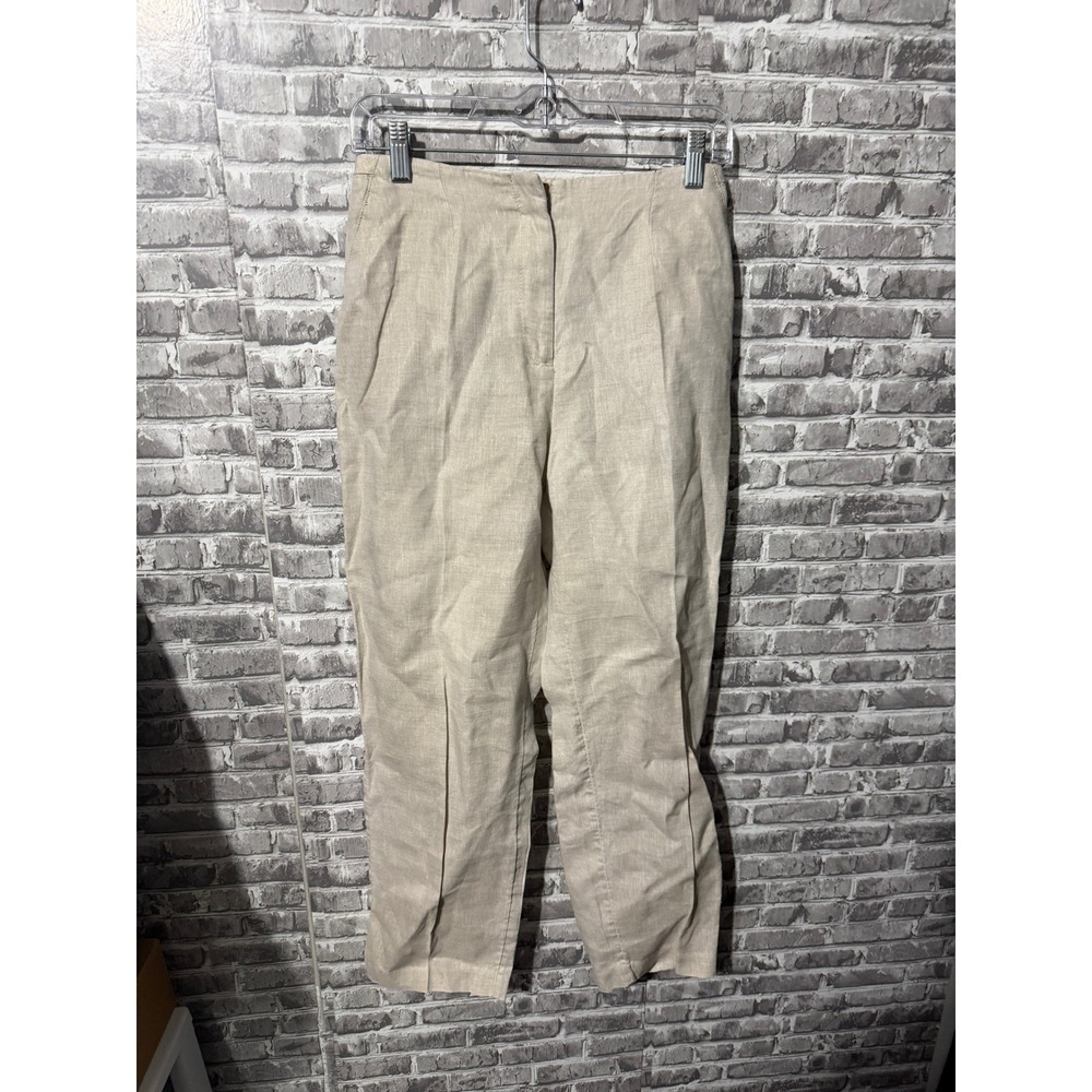 Chicos Womens Linen Blend Ankle Pants Beige Straight Leg Pleated Size 1 M